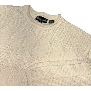 Vtg 90s Wainscott Cream Cable Knit Rolled Neck Oarsman Sweater Cottage Womens PS